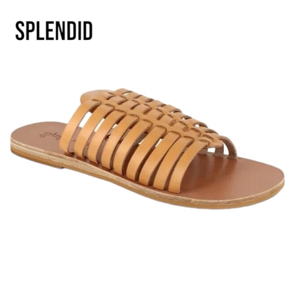 NIB Splendid TALULA LEATHER STRAPPY SANDALS Tan Slides Sz 9 NEW IN BOX - Picture 1 of 5